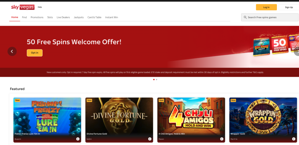 sky vegas casino homepage