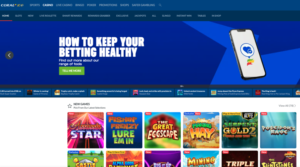 coral casino homepage